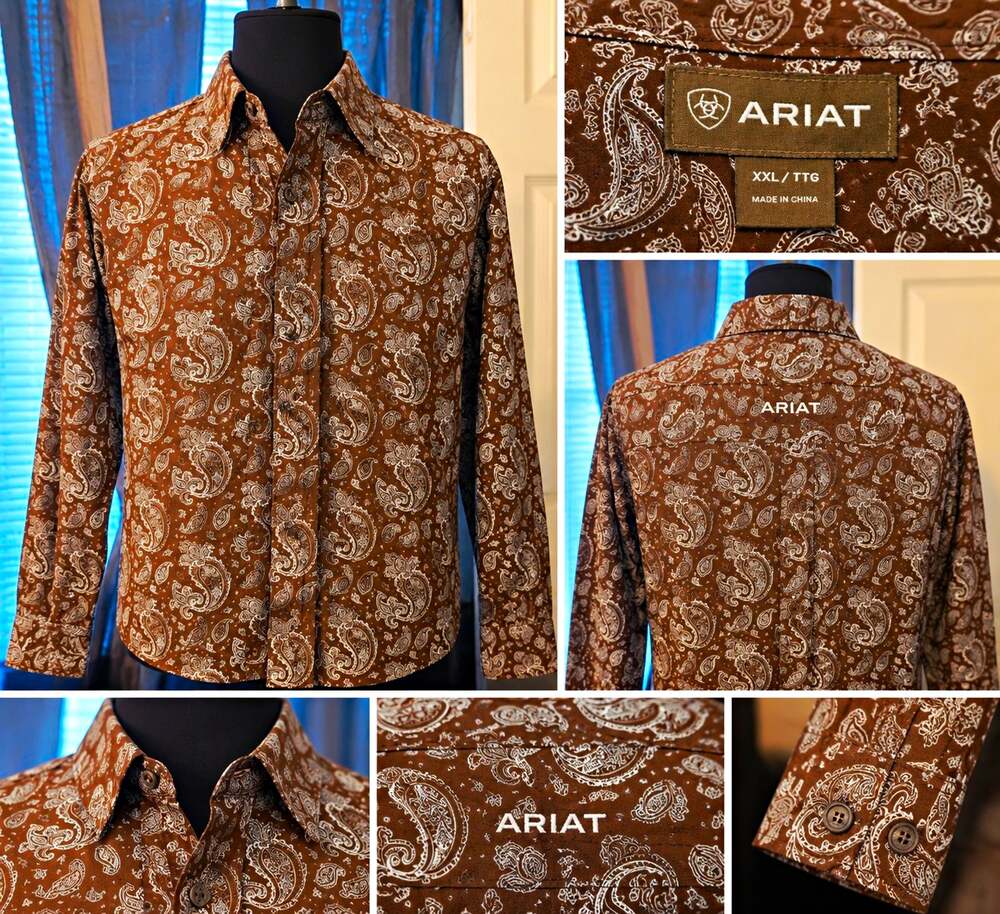 Ariat Men's 2XL Brown/White Paisley Long Sleeve Button-Up Point Collar Shirt